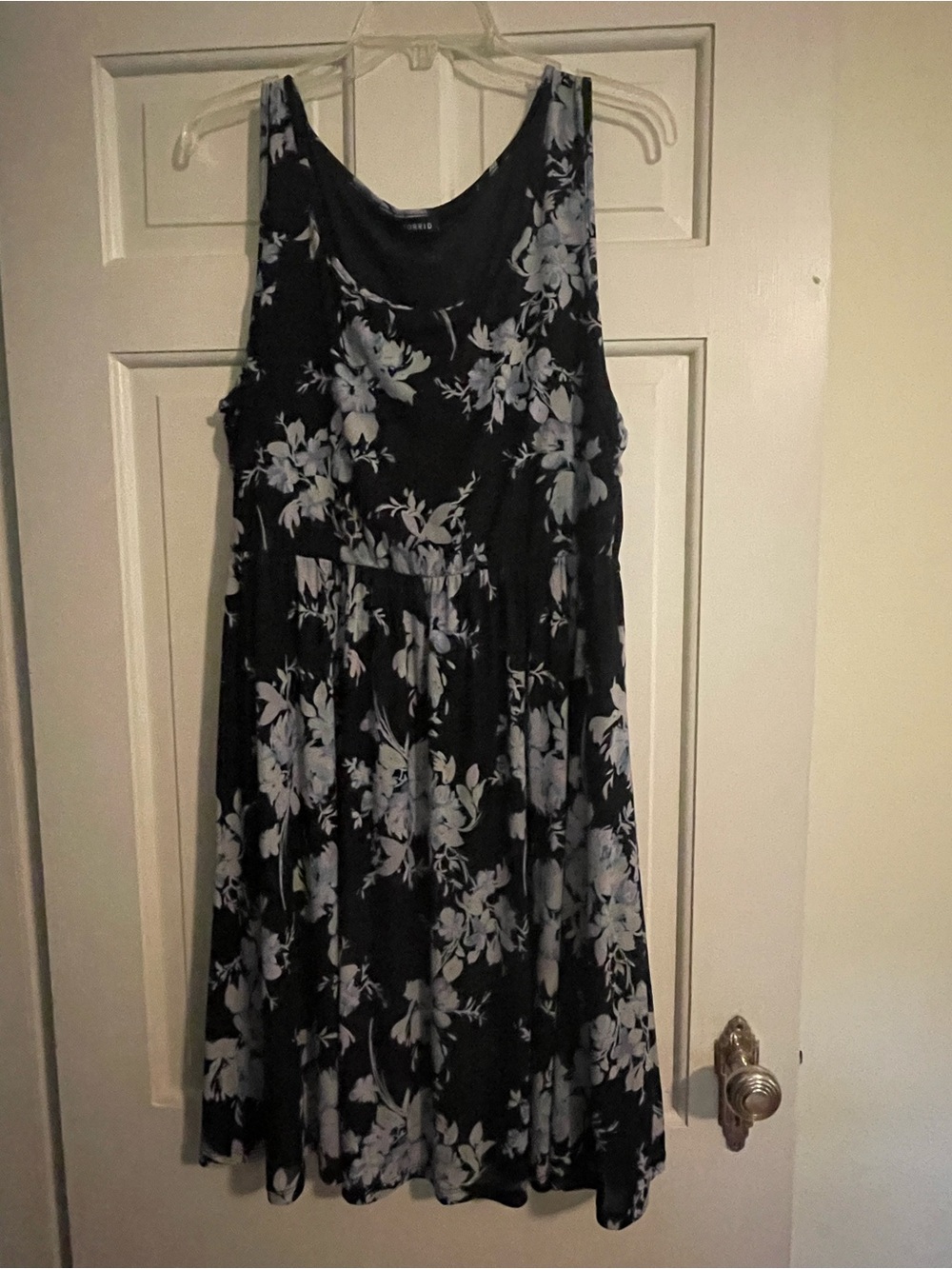Torrid Black Floral Sleeveless Dress with Blue and Gray Accents. 2X.